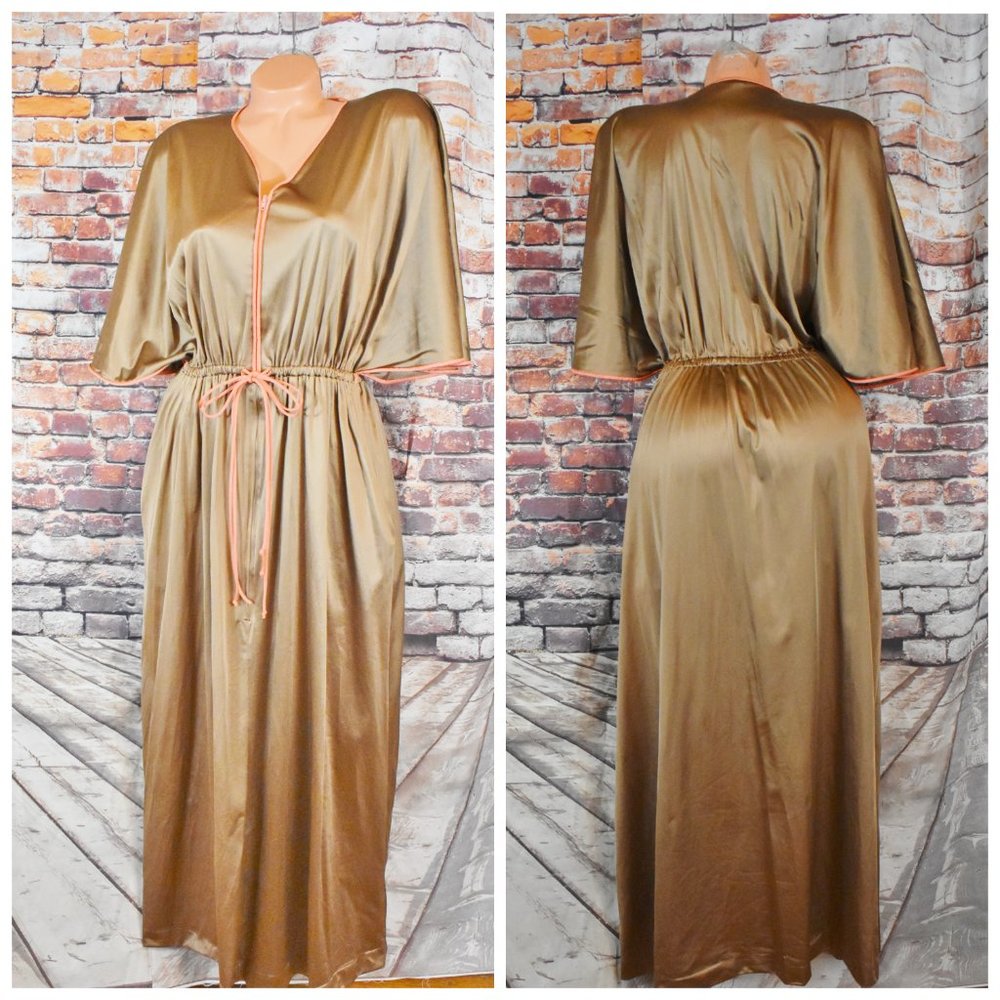 Vanity Fair Medium V Neck Maxi Nightgown Dress Nylon Robe Kaftan Vtg 70s